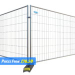 Square top standard budget panels erected in a hi-vis yellow block and secured to an adjacent panel with a robust metal coupler.