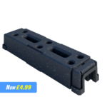 Single thermo plastic block, designed for stability and durability, typically used as a base for fencing panels and gates. The block is rectangular and made from recycled materials, weighing approximately 16kg.