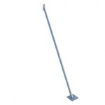 A standard fence stabiliser consisting of a long, angled metal rod attached to a flat square base plate. The base plate has four holes for securing the stabiliser to the ground. The rod extends diagonally upwards and is topped with a small, flat bracket with a central hole for attachment to a fence post. The stabiliser is depicted against a plain white background.