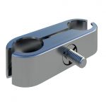 Single anti-tamper coupler, designed to securely connect temporary fencing panels. Made from electro-galvanized steel for enhanced durability and corrosion resistance, featuring a tamper-proof design that requires a special tool for tightening and loosening.