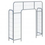 The image shows a metal gantry access entrance panel, which is a freestanding structure designed to control entry to an area. It consists of two vertical posts supporting a horizontal top bar, all connected by mesh wire panels. The construction is made of metal bars and wire mesh, giving it an open yet secure appearance. This type of entrance panel is typically used for crowd control or security checkpoints at events or in industrial settings.
