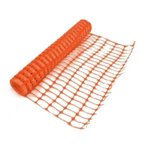 orange mesh barrier fencing roll on a white background